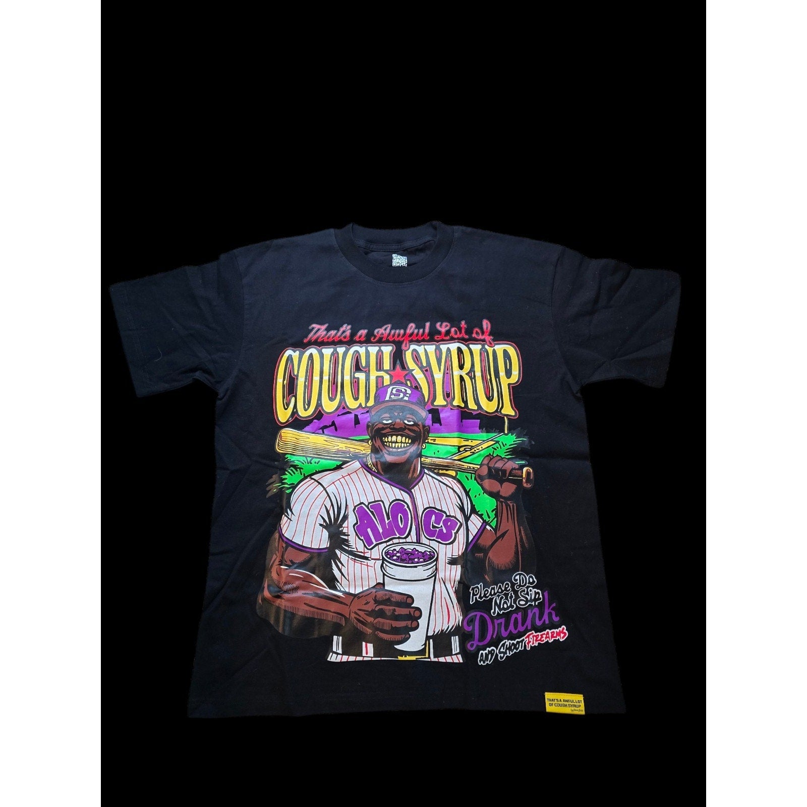 That's a Awful Lot of Cough Syrup Graphic Cotton T-Shirt Black Men Medium NWOT
