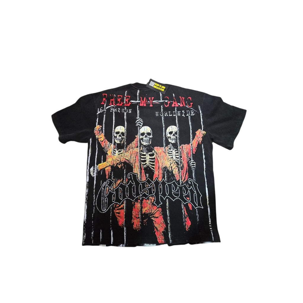 Godspeed Skeleton Prison Graphic Print Cotton T-Shirt Black Crew Neck Men's Medium NWT