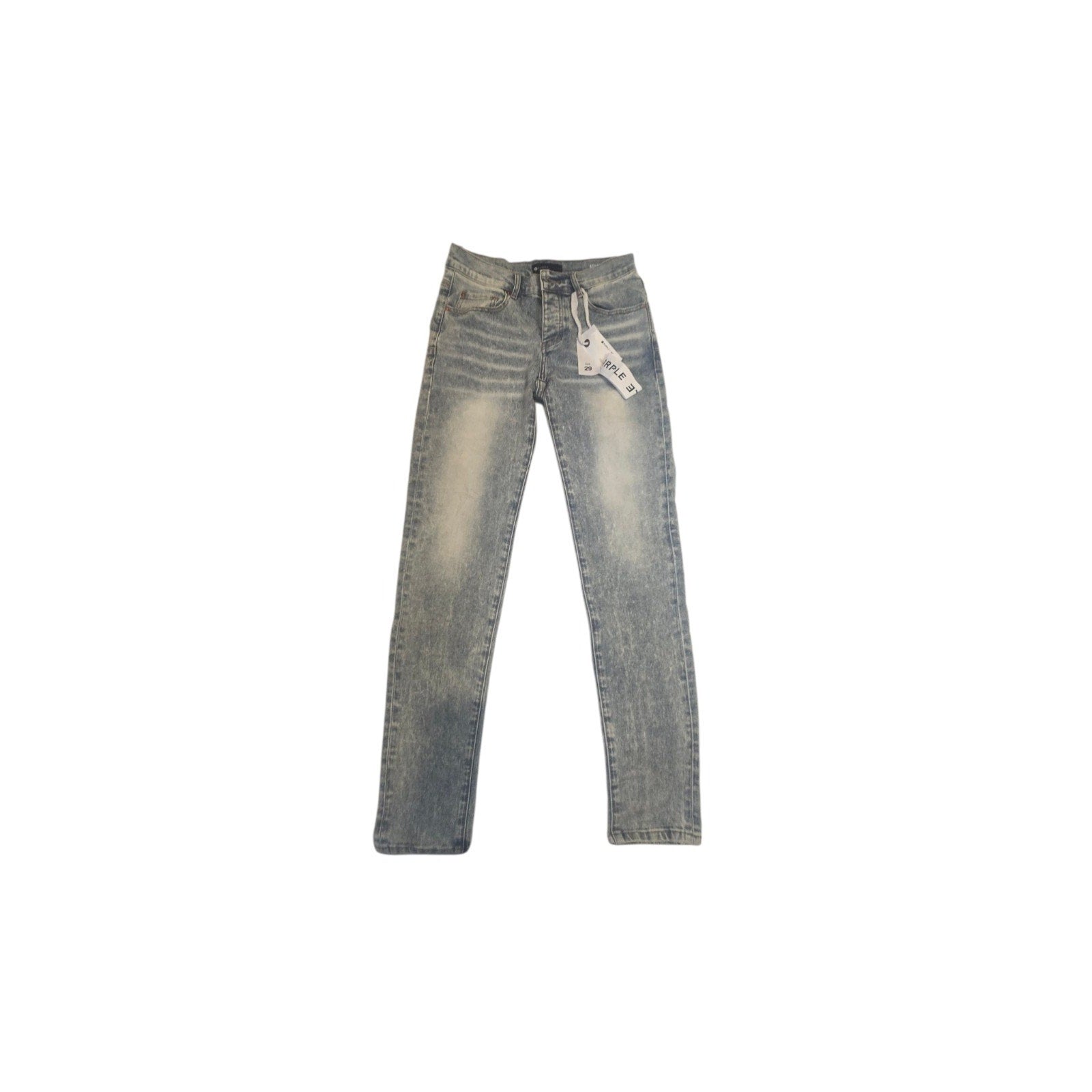Purple Brand Acid Wash Light Blue Men's Slim Straight Denim Jeans Button Pockets