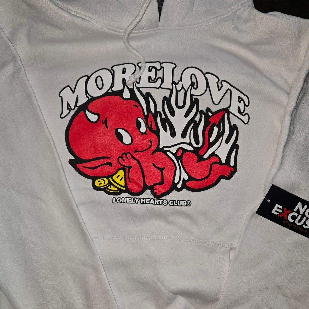 No Excuses Lonely Hearts Club More Love Devil Graphic Hoodie White XL