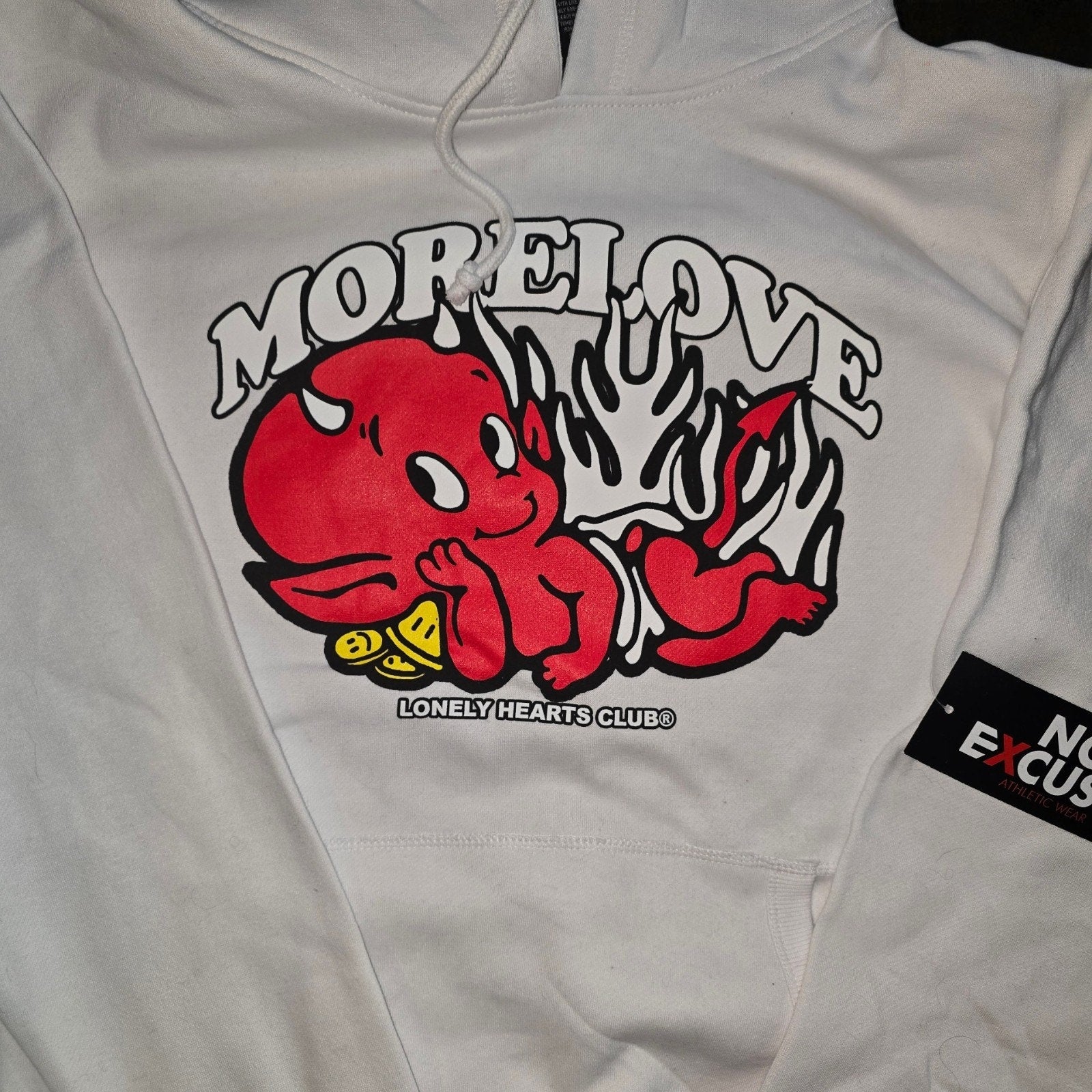 No Excuses Lonely Hearts Club More Love Devil Graphic Hoodie White XL