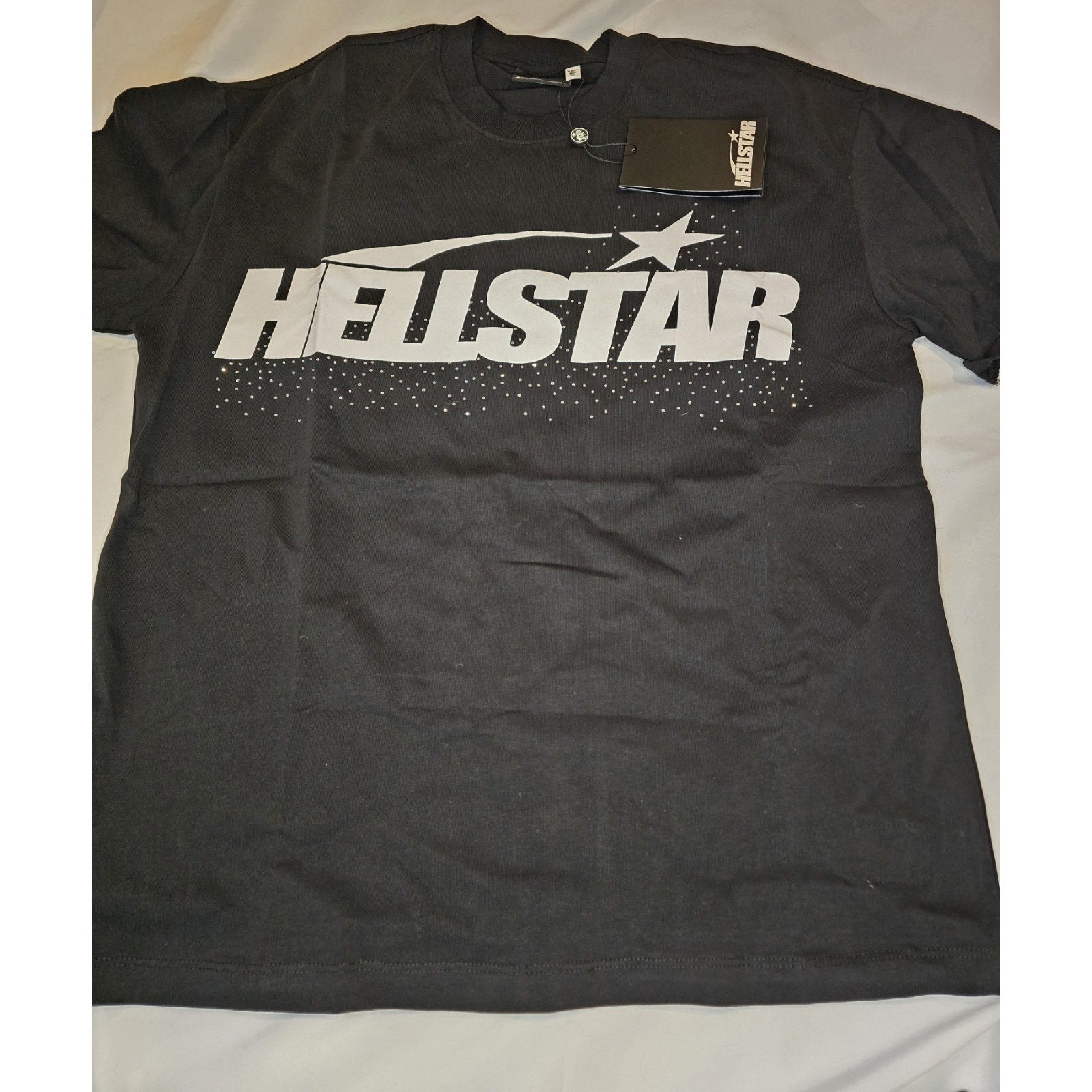 HELLSTAR Black Graphic Print Rhinestone Logo Men's Short Sleeve T-Shirt Size M