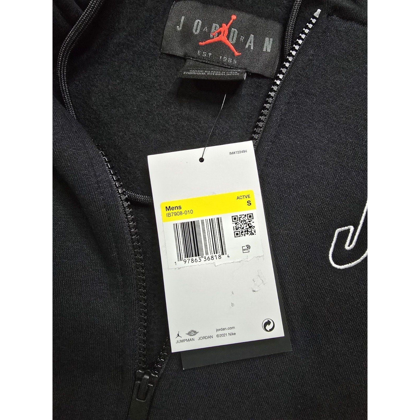 Nike Air Jordan Full Zip Hoodie Black Small Oversized Fit NWT IB7908-010