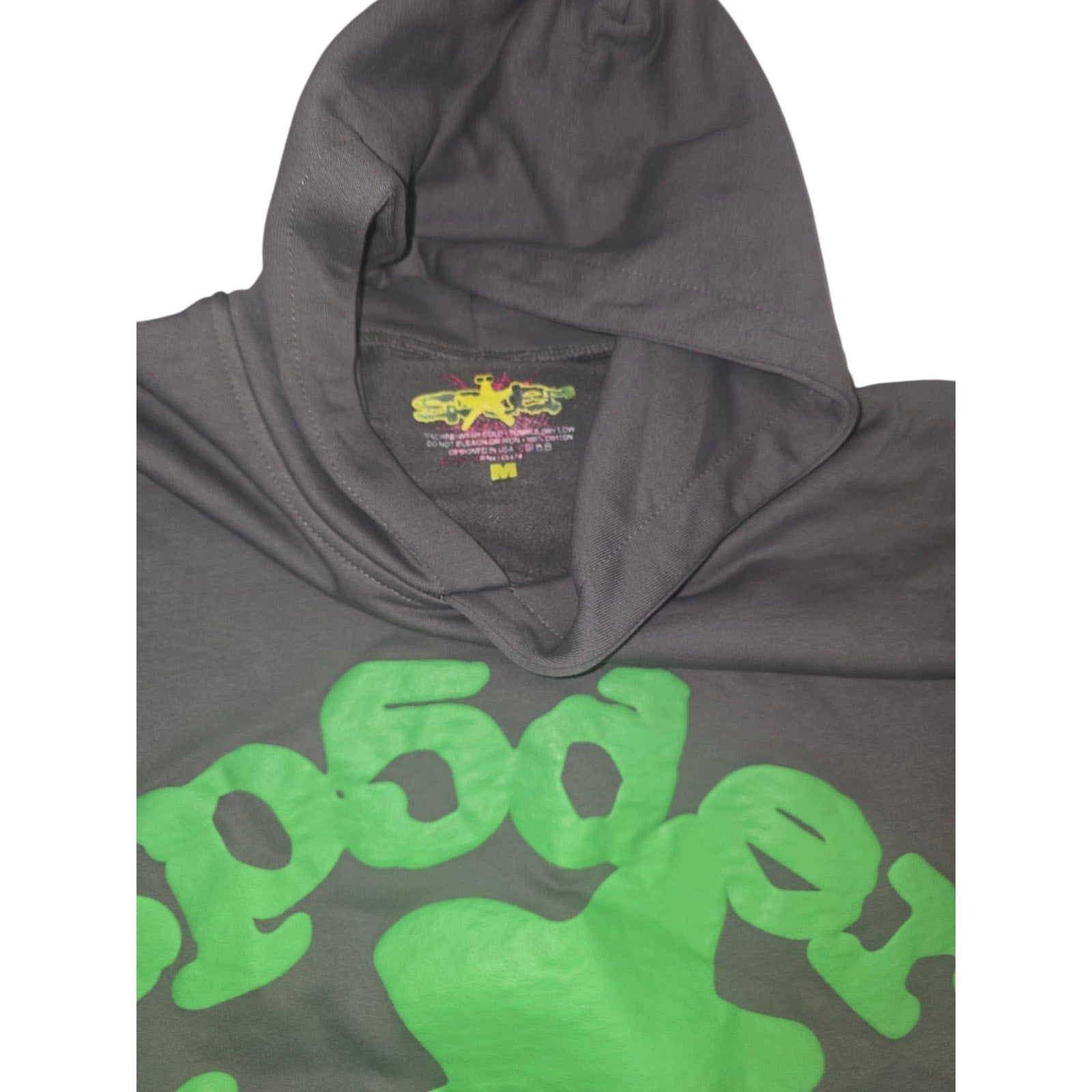 sp5der Graphic Hoodie Gray Green Men's Medium Pullover Fleece Cotton Streetwear