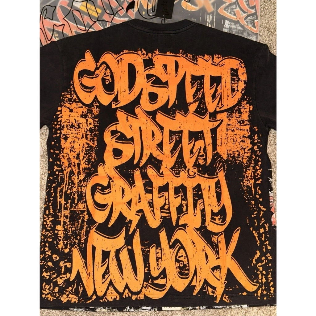 Godspeed Street Graffiti New York Skeleton Graphic T-Shirt Black Men Medium Sho…