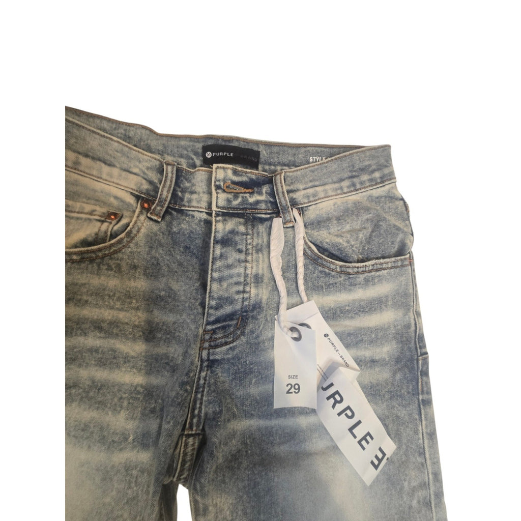 Purple Brand Acid Wash Light Blue Men's Slim Straight Denim Jeans Button Pockets