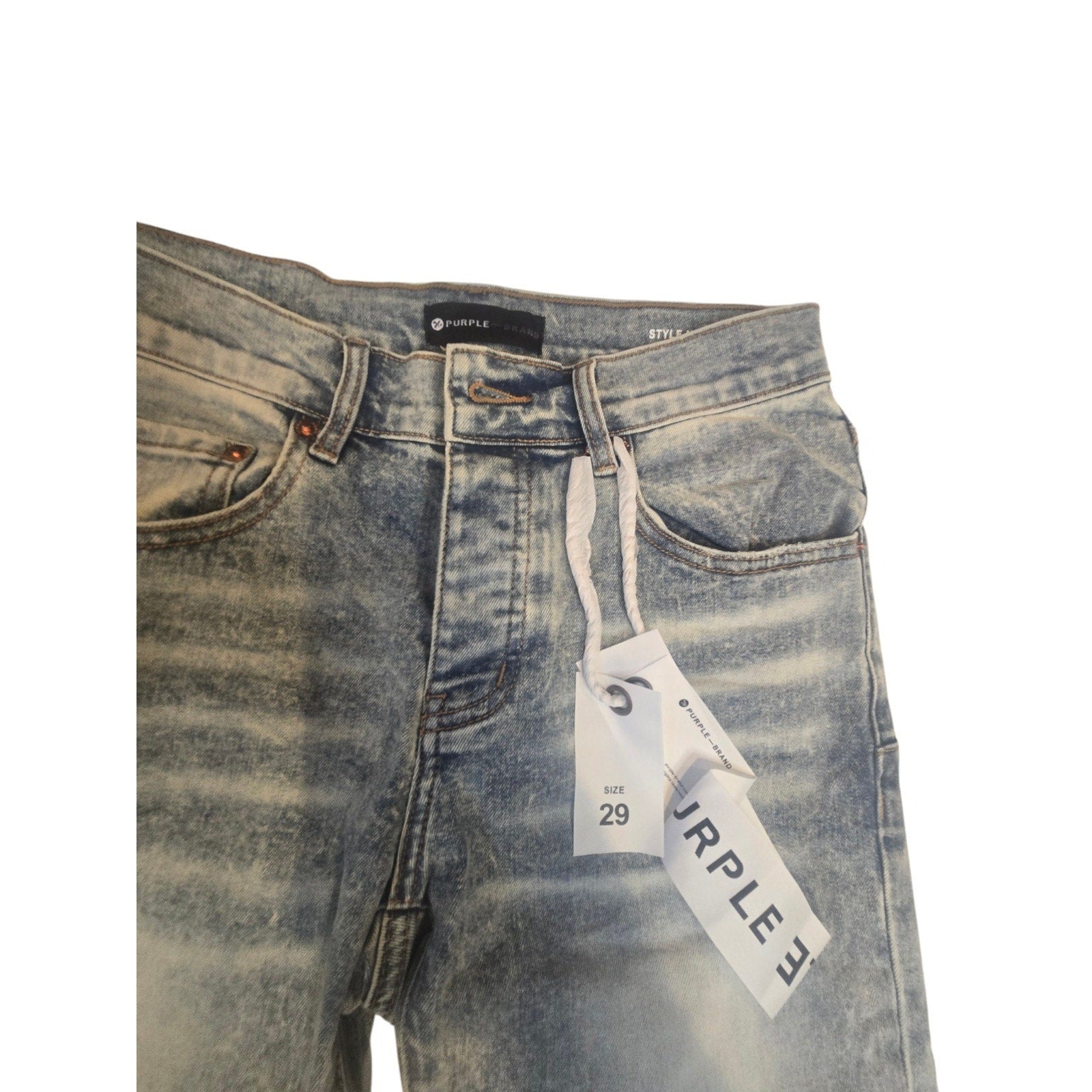 Purple Brand Acid Wash Light Blue Men's Slim Straight Denim Jeans Button Pockets