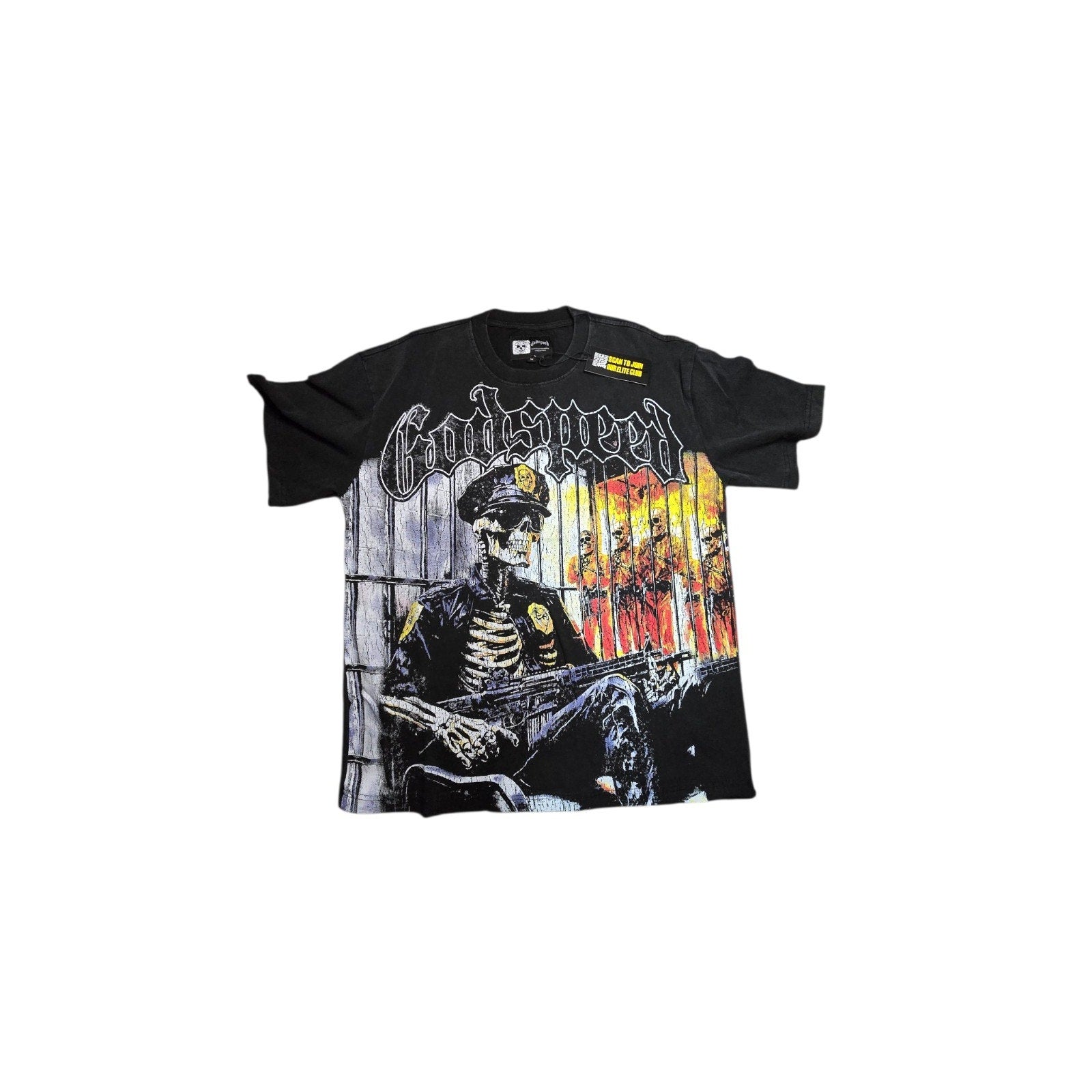 Godspeed Skeleton Prison Graphic Print Cotton T-Shirt Black Crew Neck Men's Medium NWT