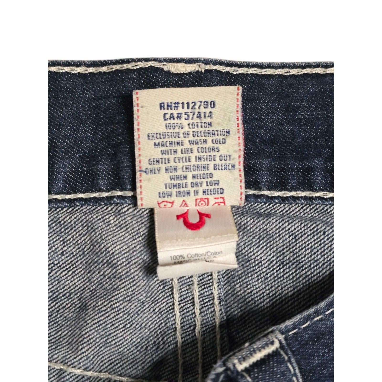True Religion World Tour Men's Straight Blue Denim Jeans Embroidered Logo Button