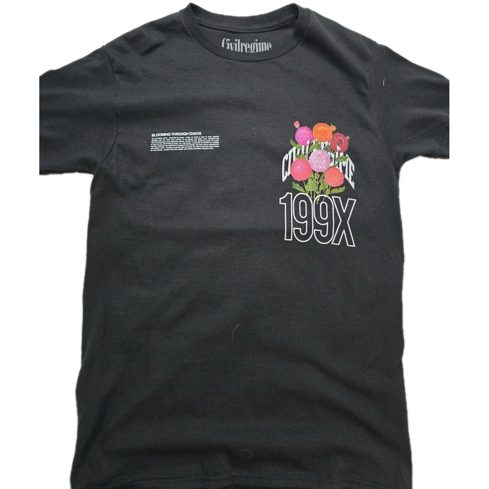 Civil Regime 199X Blooming Through Chaos Tee Black Small NWT Graphic Shirt