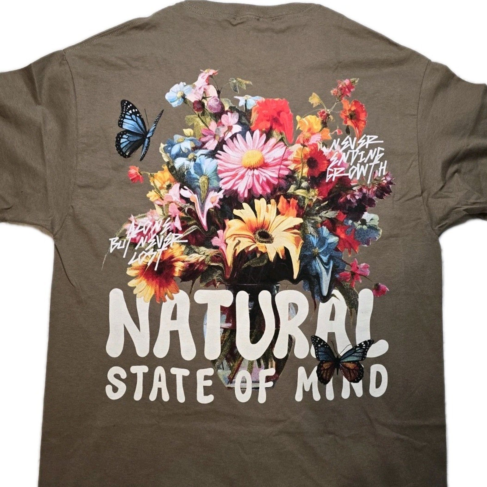 PacSun Natural State of Mind Floral Graphic T Shirt Brown Medium