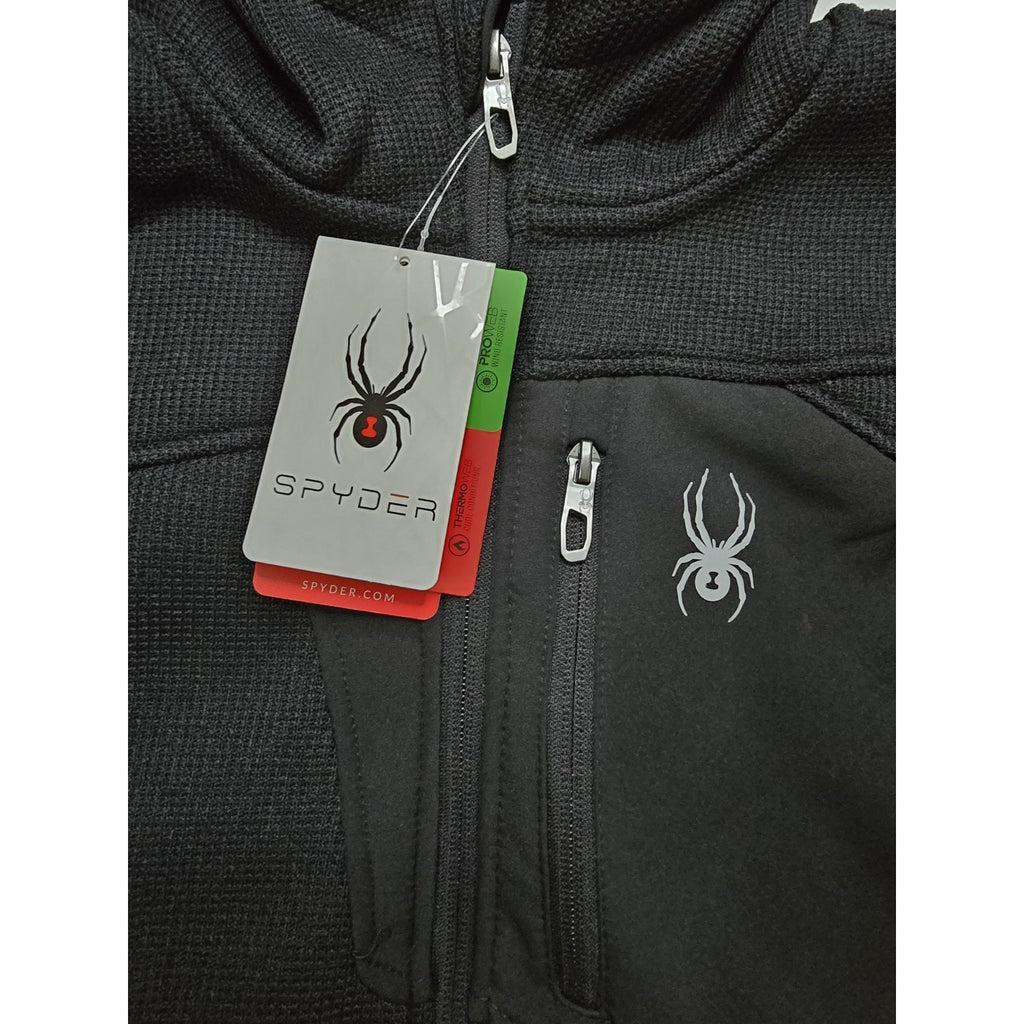 Spyder Men's Wind Resistant Black Hooded Jacket S/P/CH Full Zip