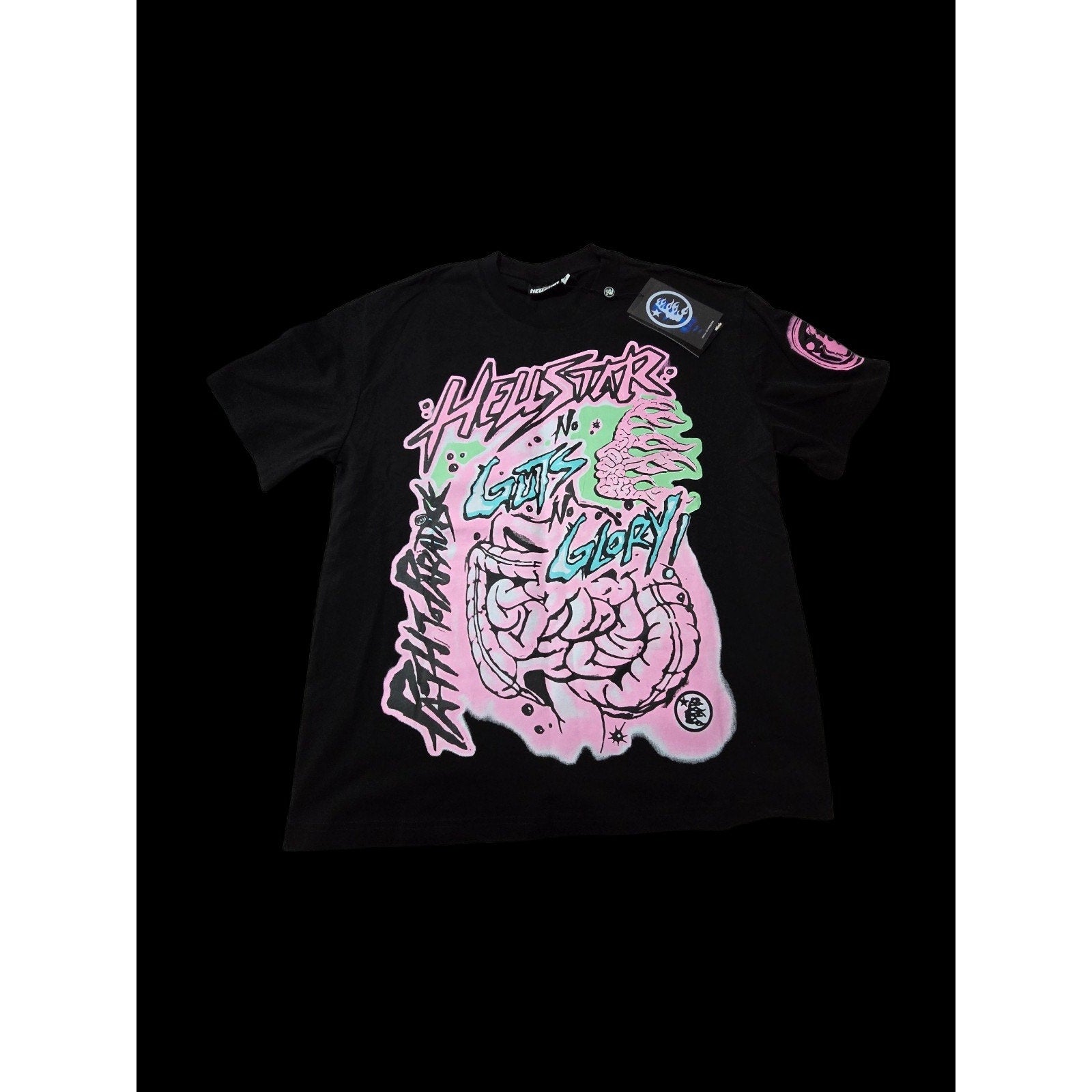 Hellstar No Guts No Glory Tee Black Pink Green Size M LA NFC NWT Streetwear
