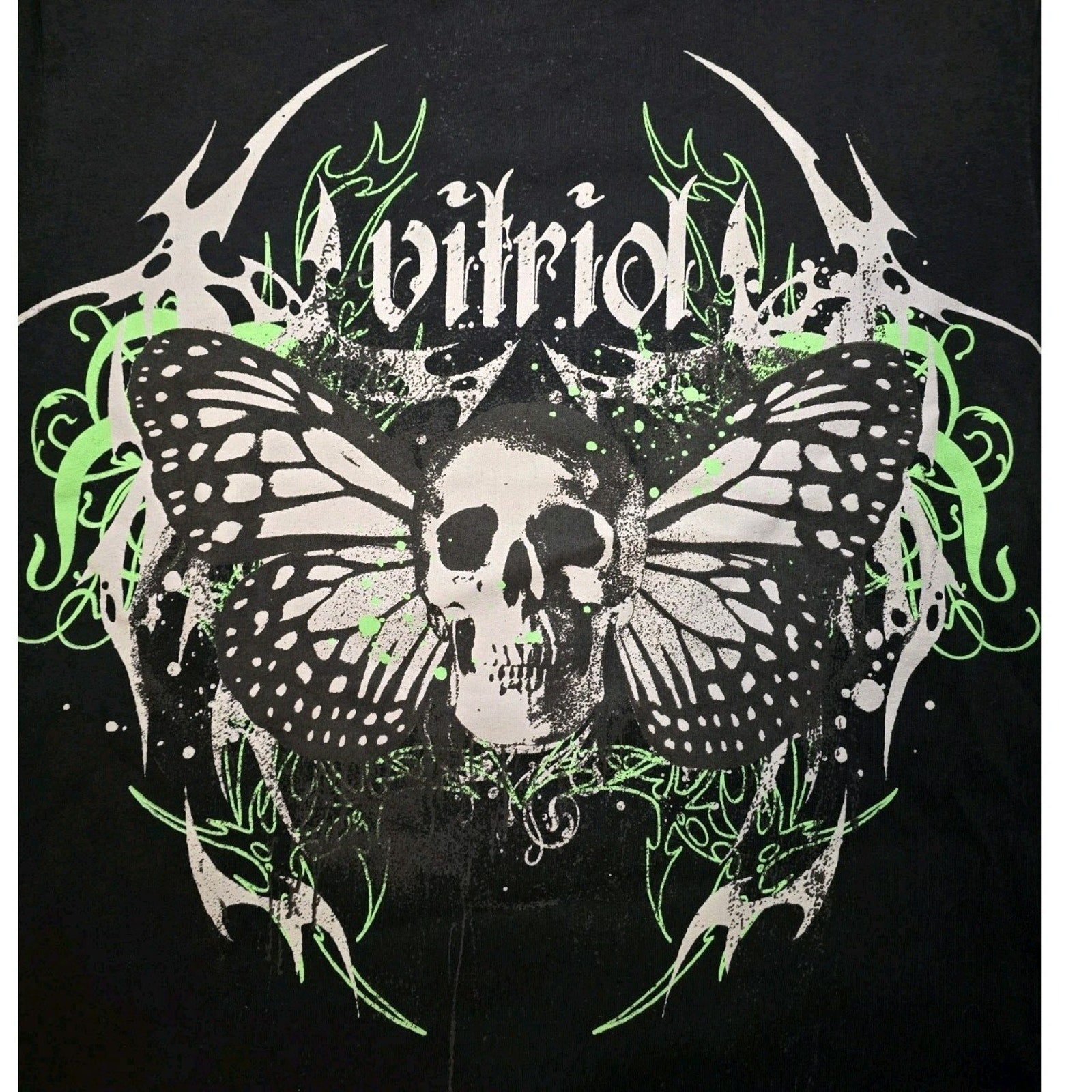 Vitriol Skull Butterfly Cross Graphic Cotton T-Shirt Black Crew Neck Men Medium