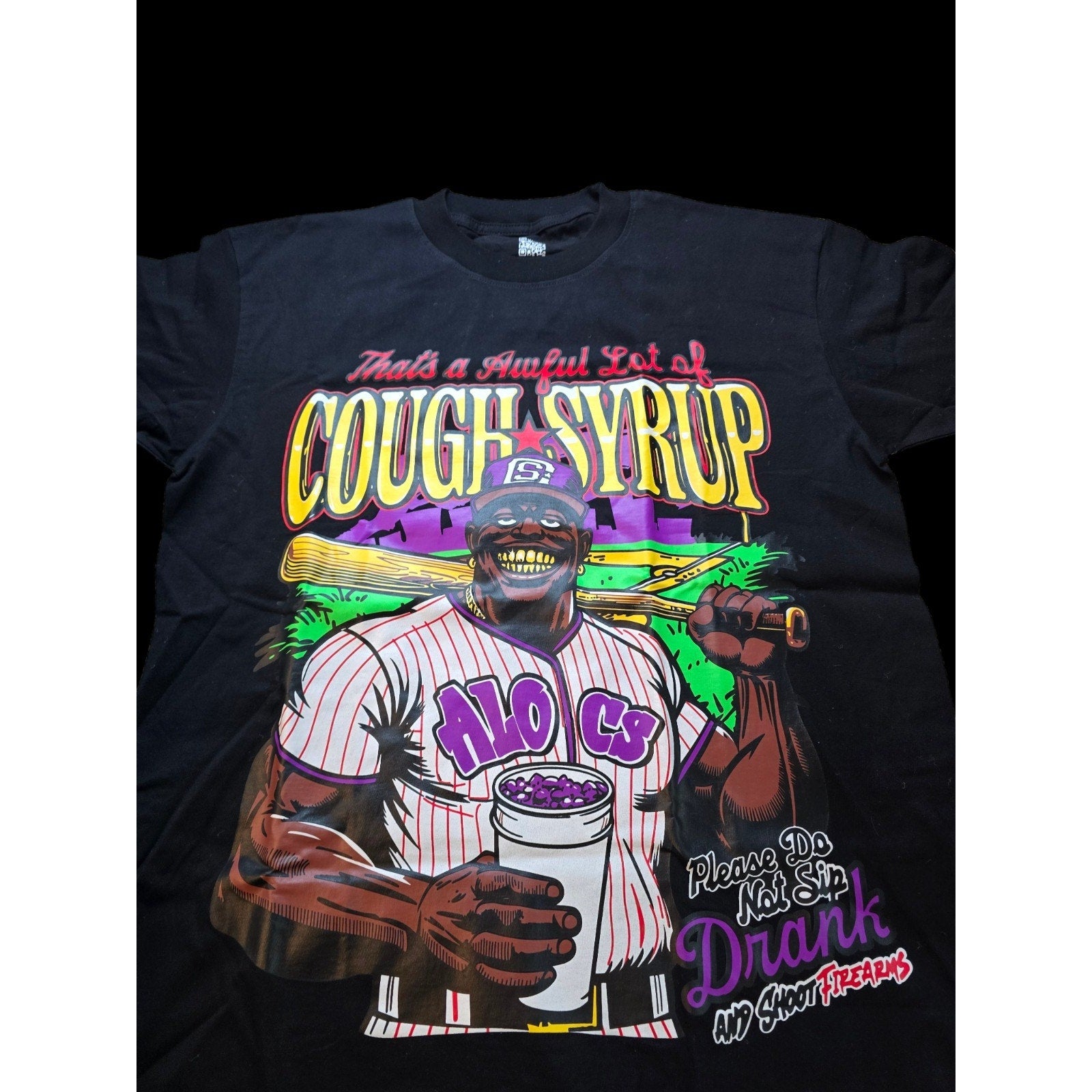 That's a Awful Lot of Cough Syrup Graphic Cotton T-Shirt Black Men Medium NWOT