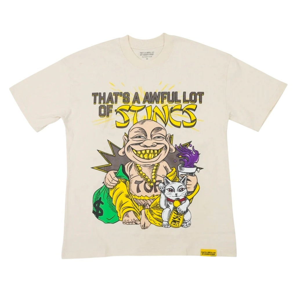 That's A Awful Lot Of Cough Syrup Graphic Print Cotton T-Shirt Beige Men L (DS)