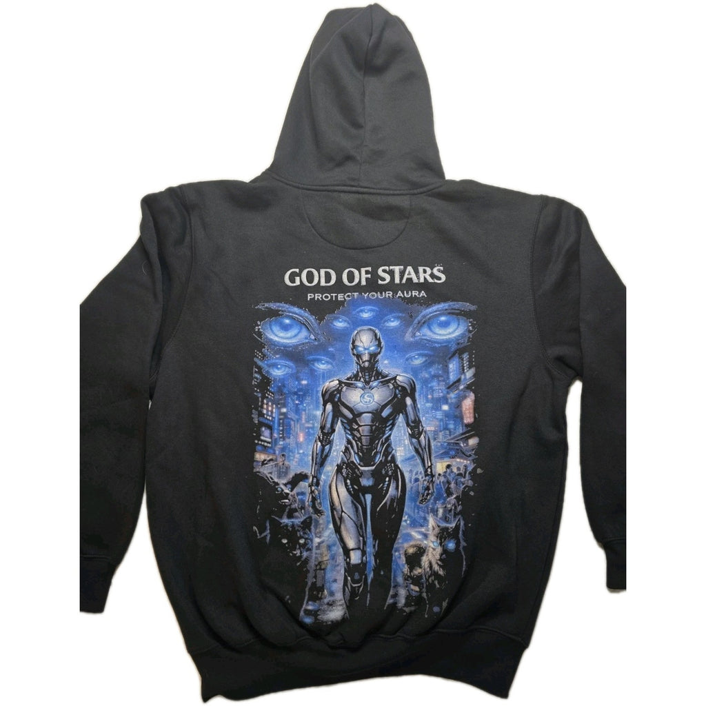 God Of Stars Protect Your Aura Hoodie Black Graphic Cyberpunk Medium
