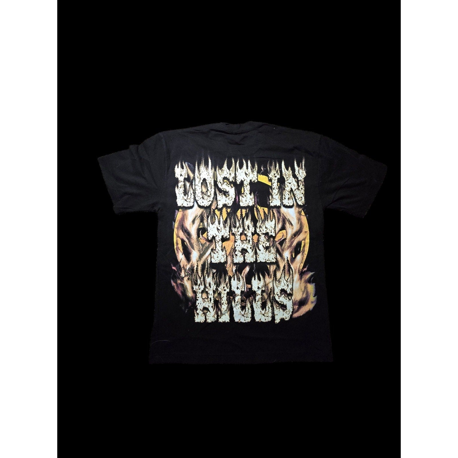Lost In The Hills Shirt Mens Medium Black Skull Flames Biker Graphic Tee USA