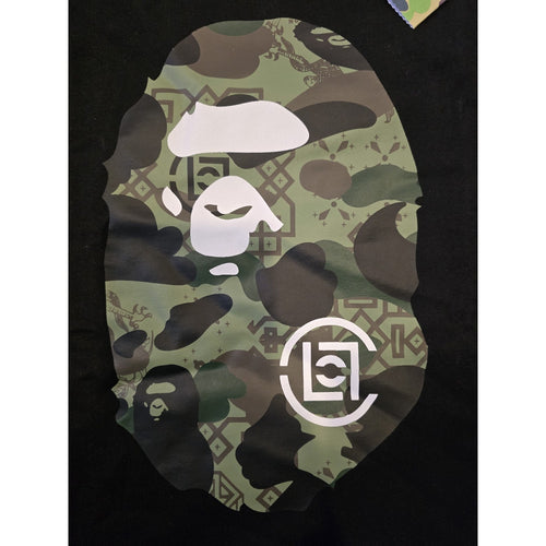A Bathing Ape BAPE Style Camo Ape Head Graphic T Shirt Black Size Medium New