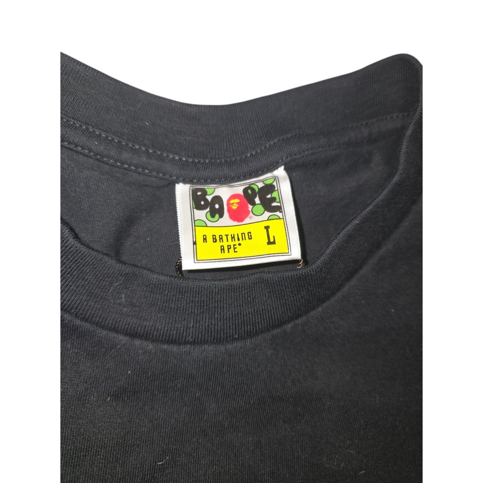 A Bathing Ape Bape Graphic Logo Cotton T-Shirt Black Crew Neck Men L Short Sleeve