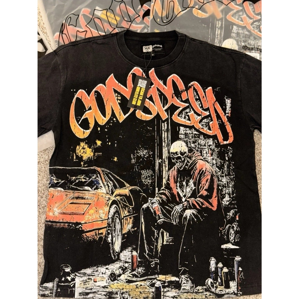 Godspeed Street Graffiti New York Skeleton Graphic T-Shirt Black Men Medium Sho…