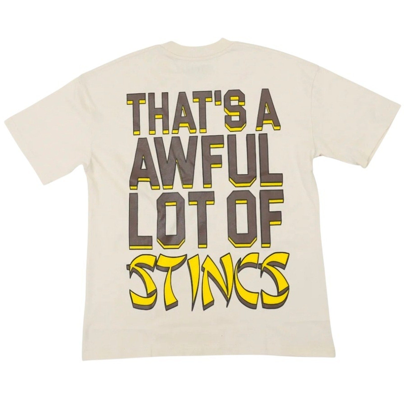 That's A Awful Lot Of Cough Syrup Graphic Print Cotton T-Shirt Beige Men L (DS)