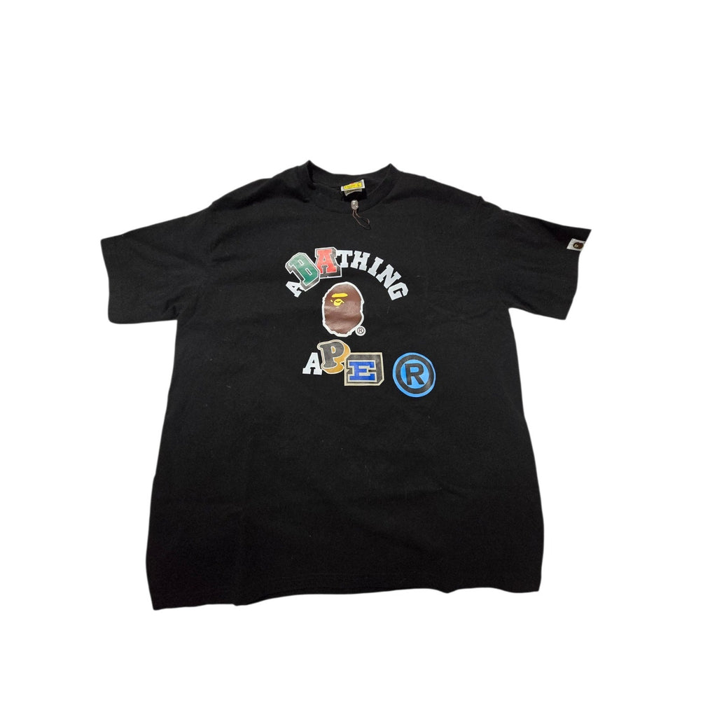 A Bathing Ape Bape Graphic Logo Cotton T-Shirt Black Crew Neck Men L Short Sleeve