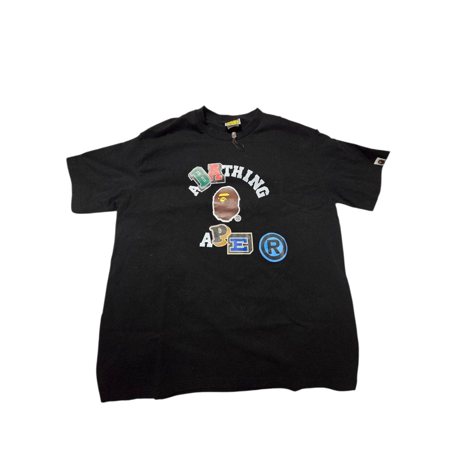 A Bathing Ape Bape Graphic Logo Cotton T-Shirt Black Crew Neck Men L Short Sleeve