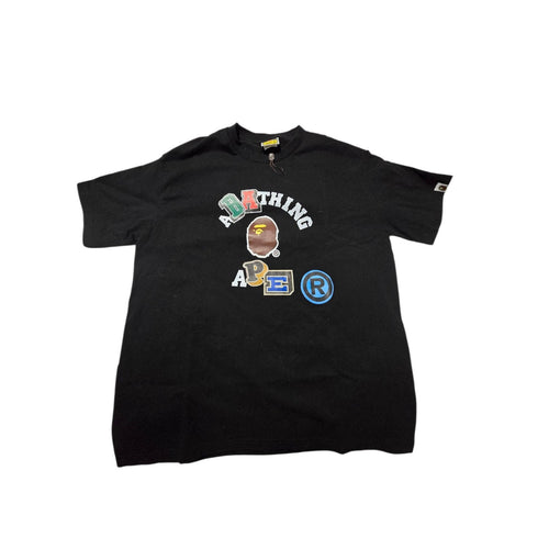 A Bathing Ape Bape Graphic Logo Cotton T-Shirt Black Crew Neck Men L Short Sleeve