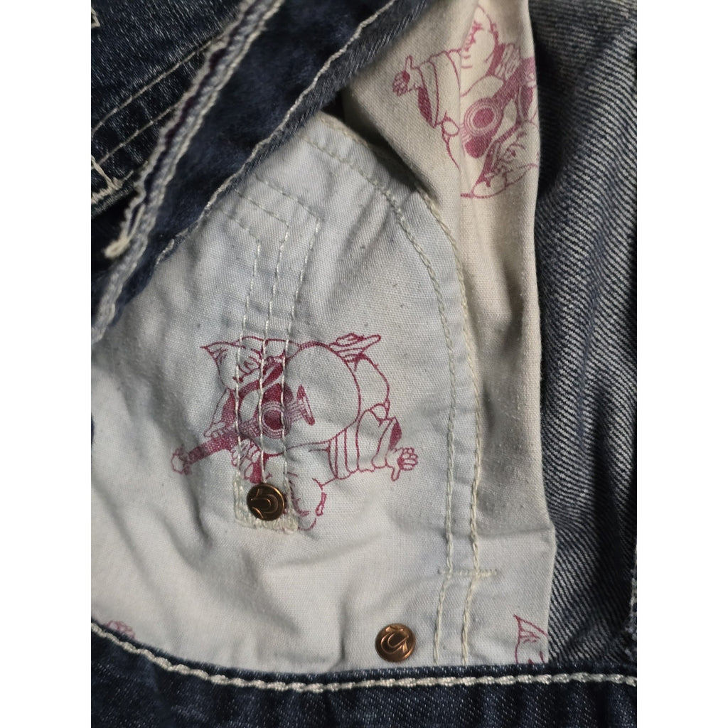 True Religion World Tour Men's Straight Blue Denim Jeans Embroidered Logo Button