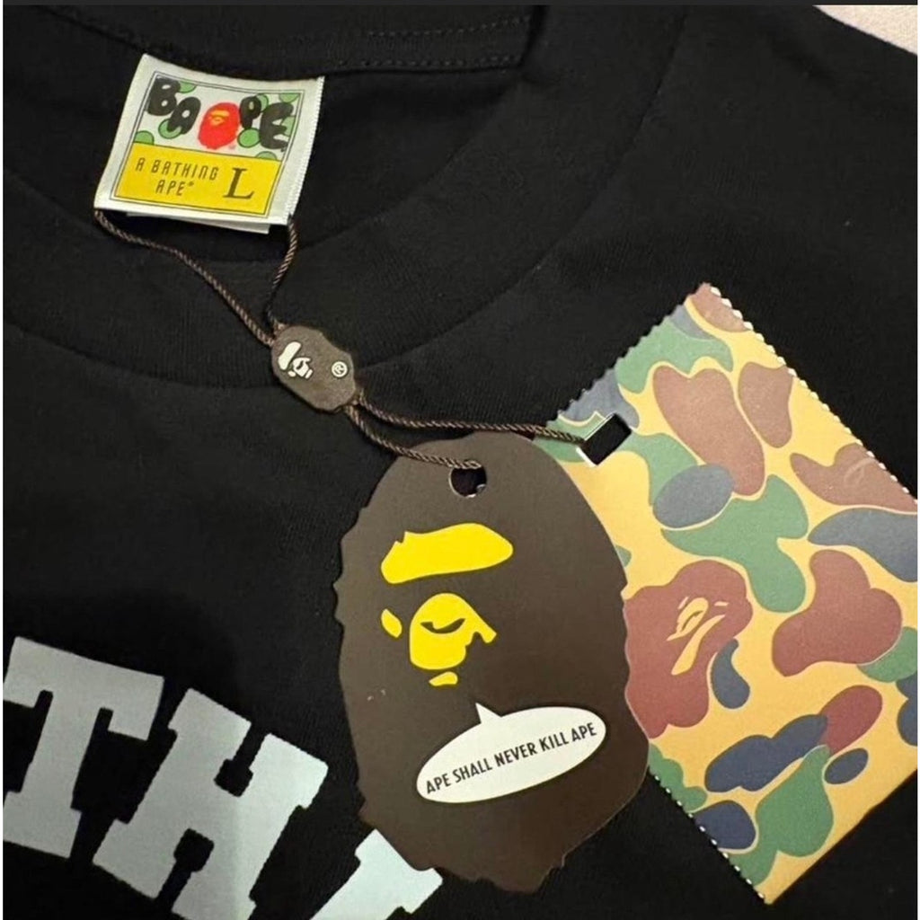 BAPE A Bathing Ape Bape Camouflage Logo Graphic Cotton T-Shirt Black Crew Neck Men L