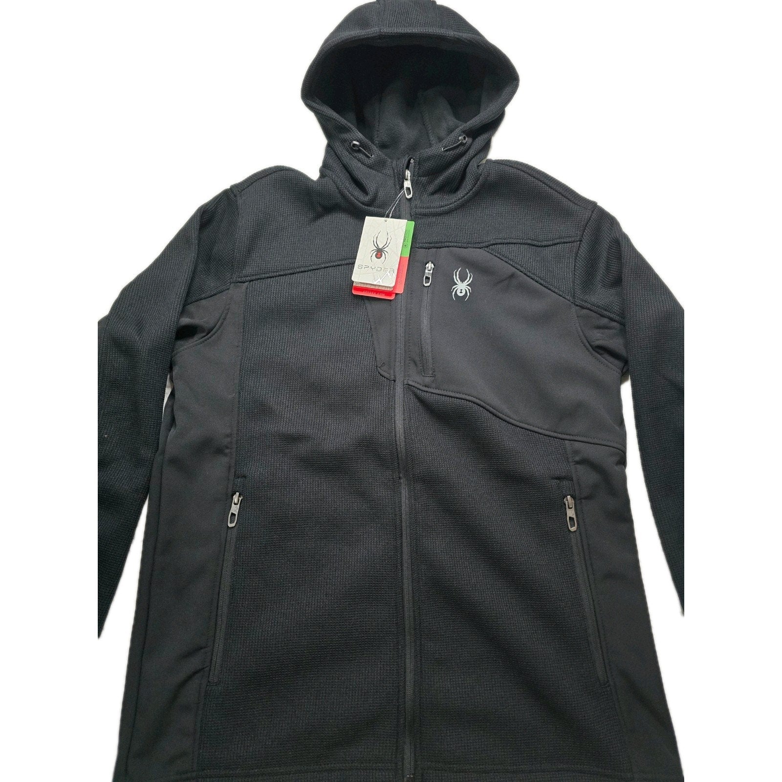 Spyder Men's Wind Resistant Black Hooded Jacket S/P/CH Full Zip