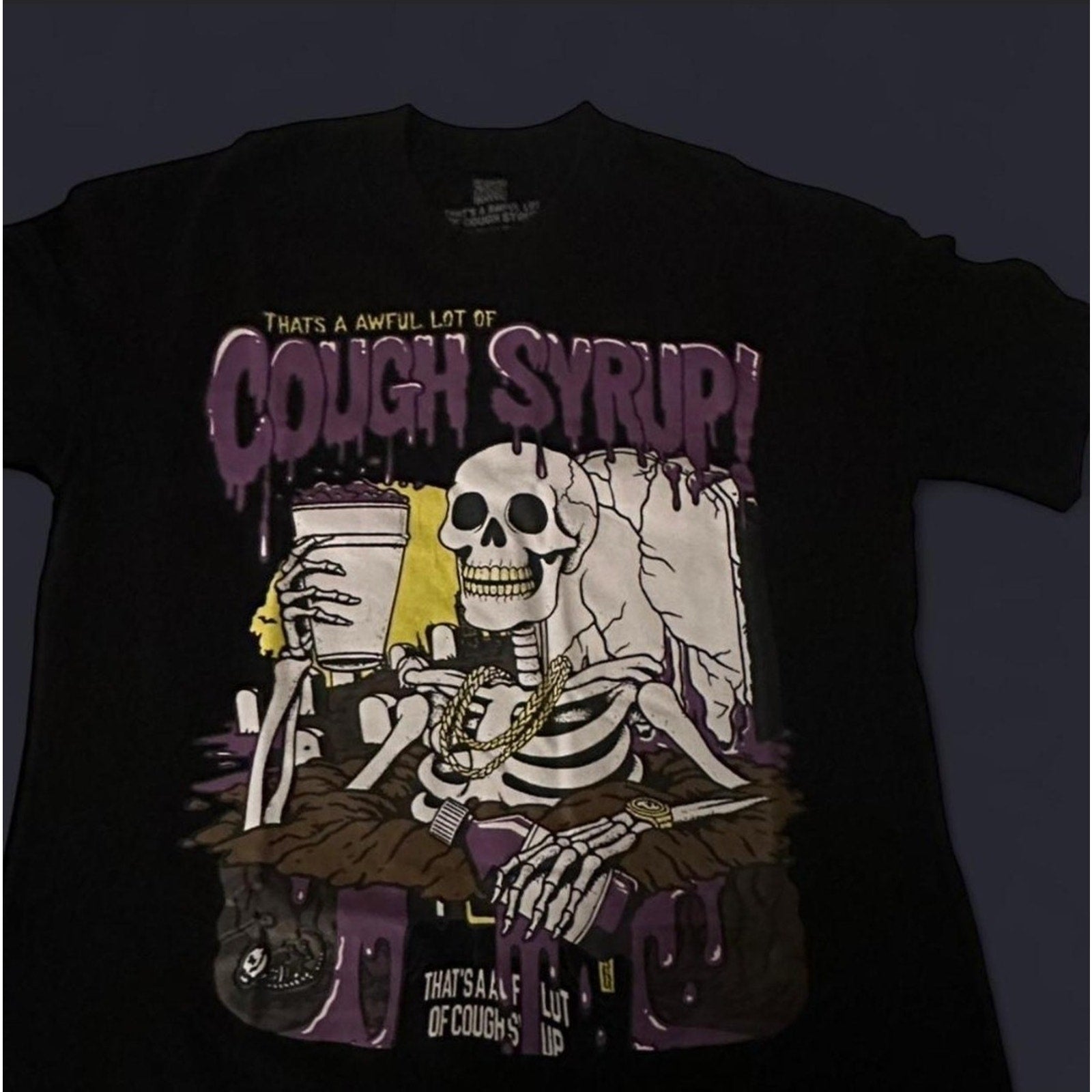 Desto Dubb That's a Awful Lot of Cough Syrup Skeleton Tee Black Men L NWOT