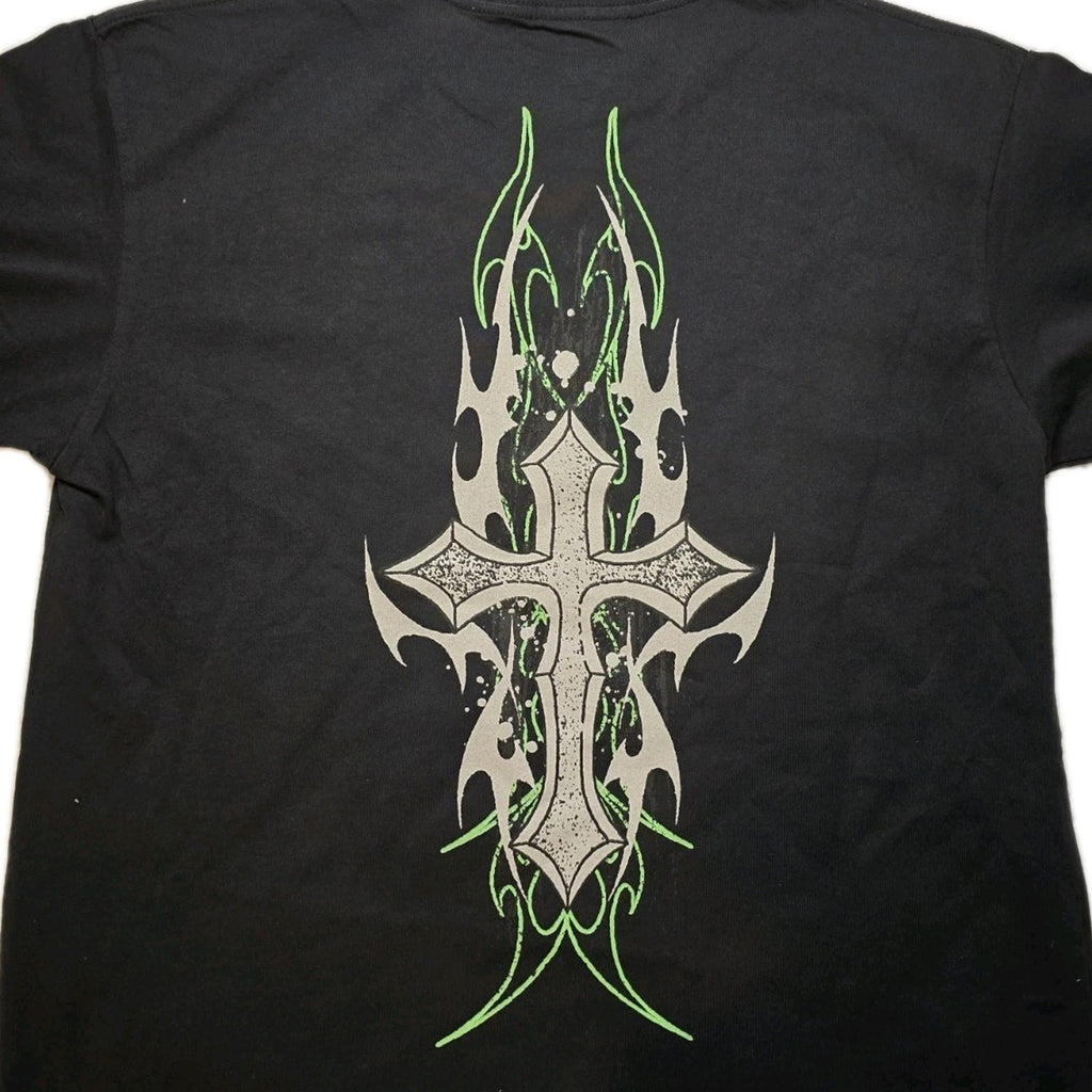 Vitriol Skull Butterfly Cross Graphic Cotton T-Shirt Black Crew Neck Men Medium