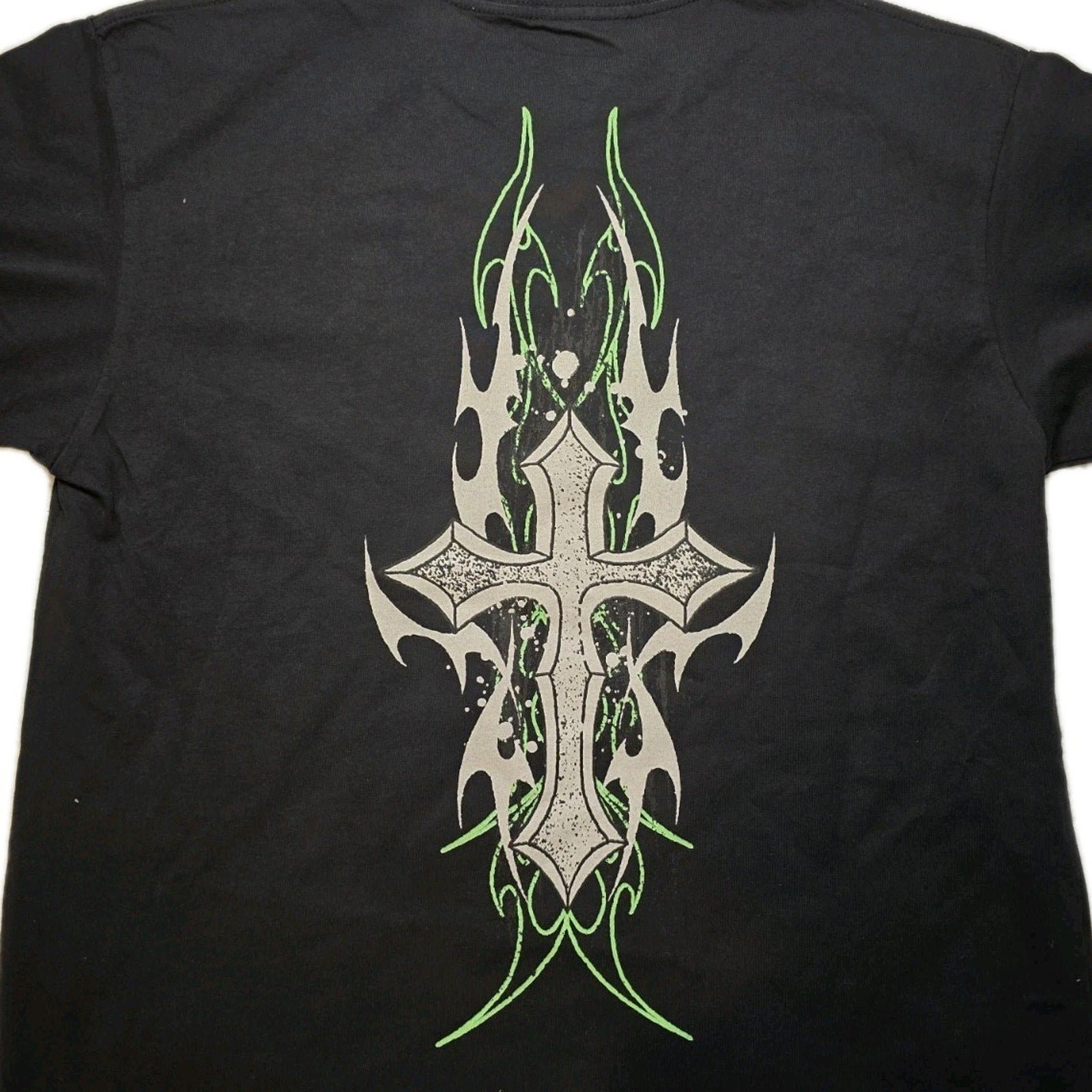 Vitriol Skull Butterfly Cross Graphic Cotton T-Shirt Black Crew Neck Men Medium