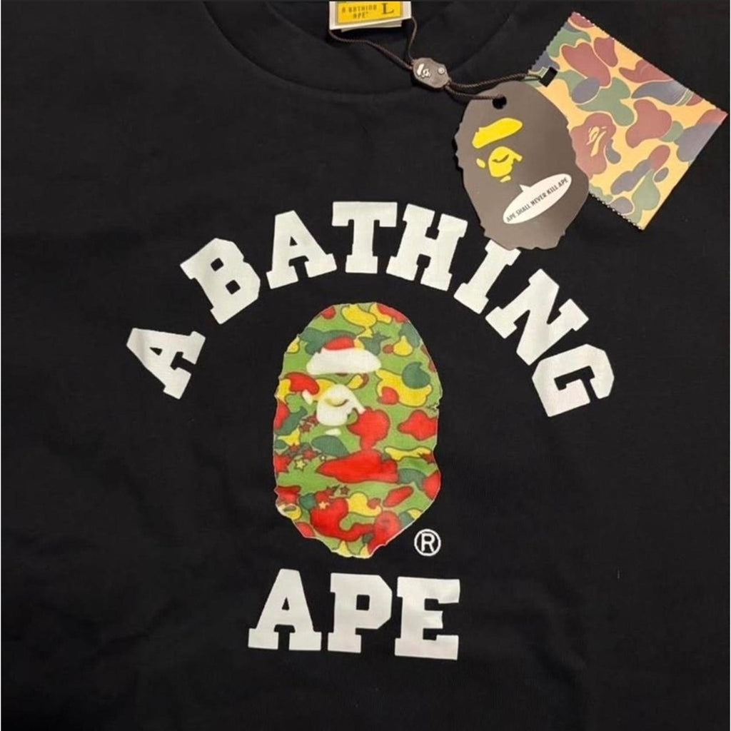 BAPE A Bathing Ape Bape Camouflage Logo Graphic Cotton T-Shirt Black Crew Neck Men L