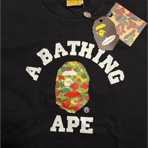 BAPE A Bathing Ape Bape Camouflage Logo Graphic Cotton T-Shirt Black Crew Neck Men L