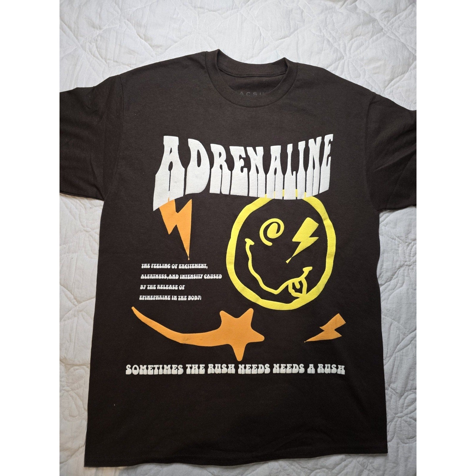 PacSun Adrenaline Graphic Tee Brown Lightning Smile Medium