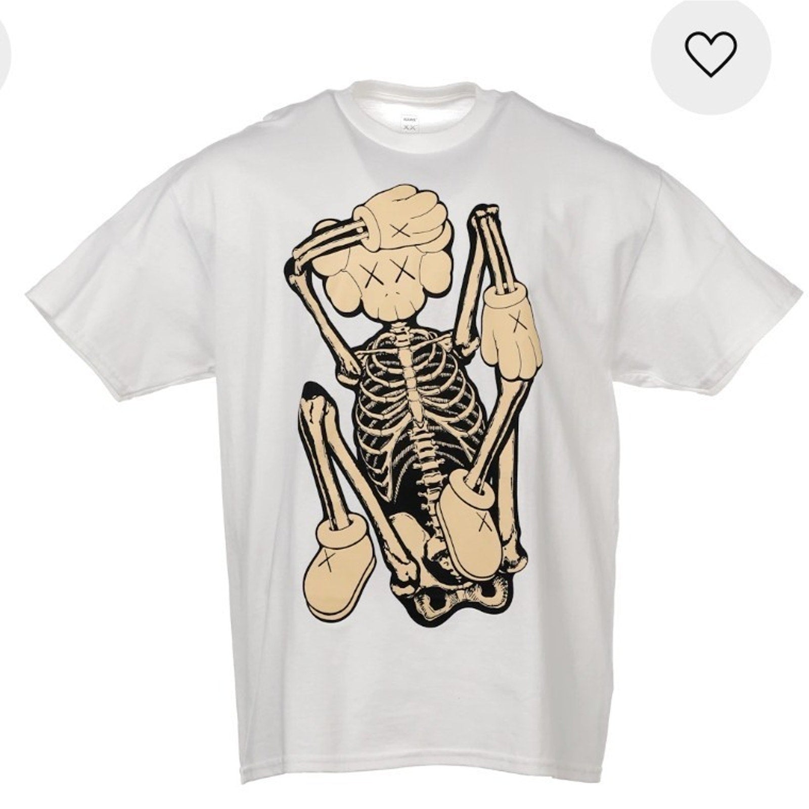 KAWS Skeleton NEW FICTION Bone Graphic Cotton T-Shirt White Crew Neck Men XL
