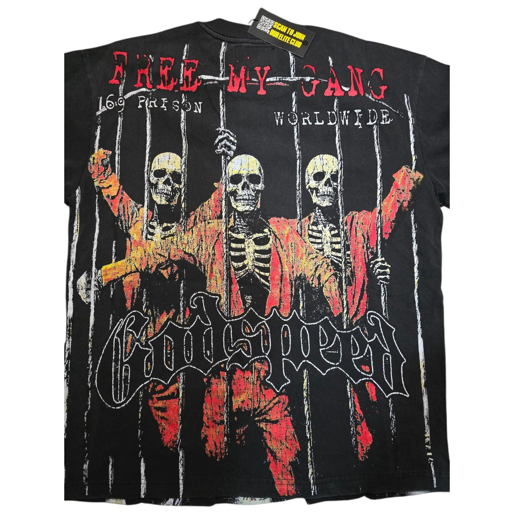 Godspeed Skeleton Prison Graphic Print Cotton T-Shirt Black Crew Neck Men's Medium NWT