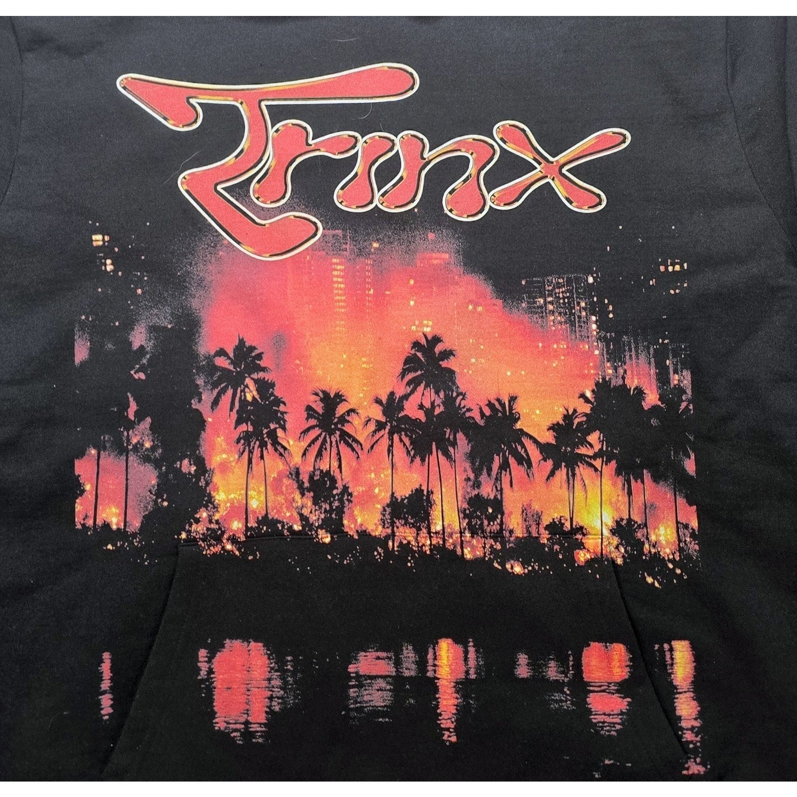 TRINX Graphic Hoodie Mens XL Black Flame City Streetwear Pullover USA