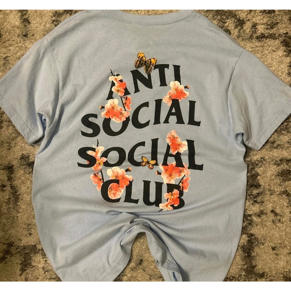 Anti Social Social Club Cherry Blossom Butterfly Tee Blue Medium ASSC Floral NWOT