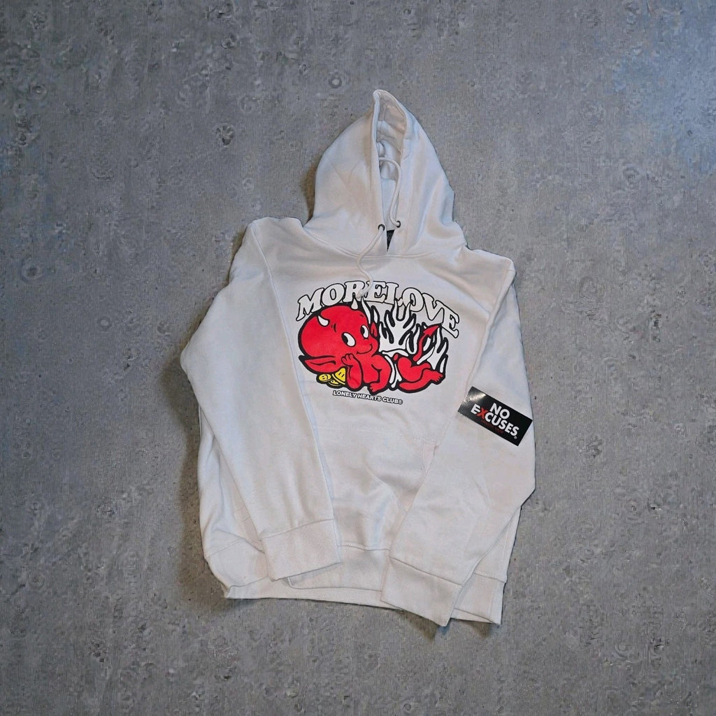 No Excuses Lonely Hearts Club More Love Devil Graphic Hoodie White XL