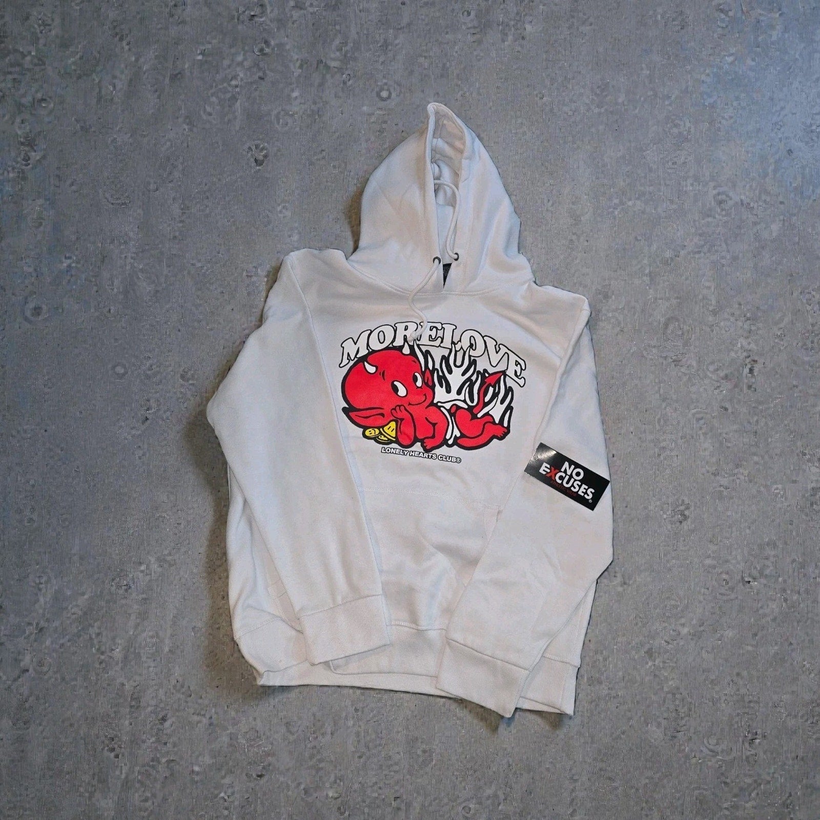No Excuses Lonely Hearts Club More Love Devil Graphic Hoodie White XL
