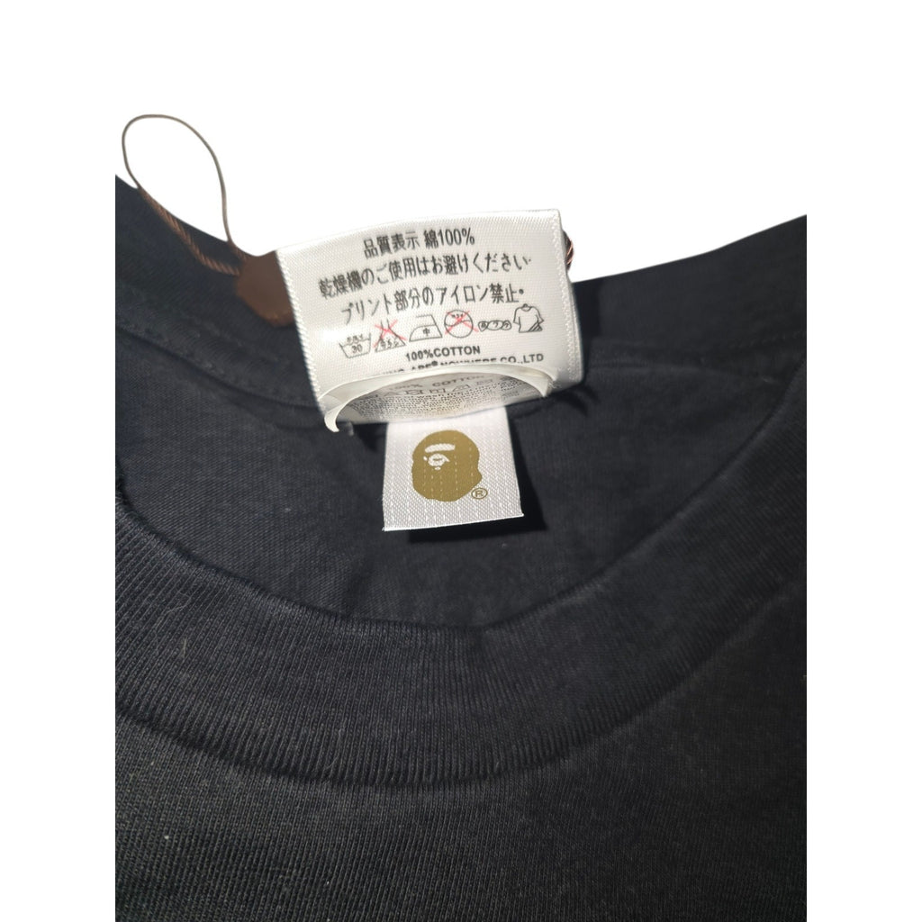A Bathing Ape Bape Graphic Logo Cotton T-Shirt Black Crew Neck Men L Short Sleeve