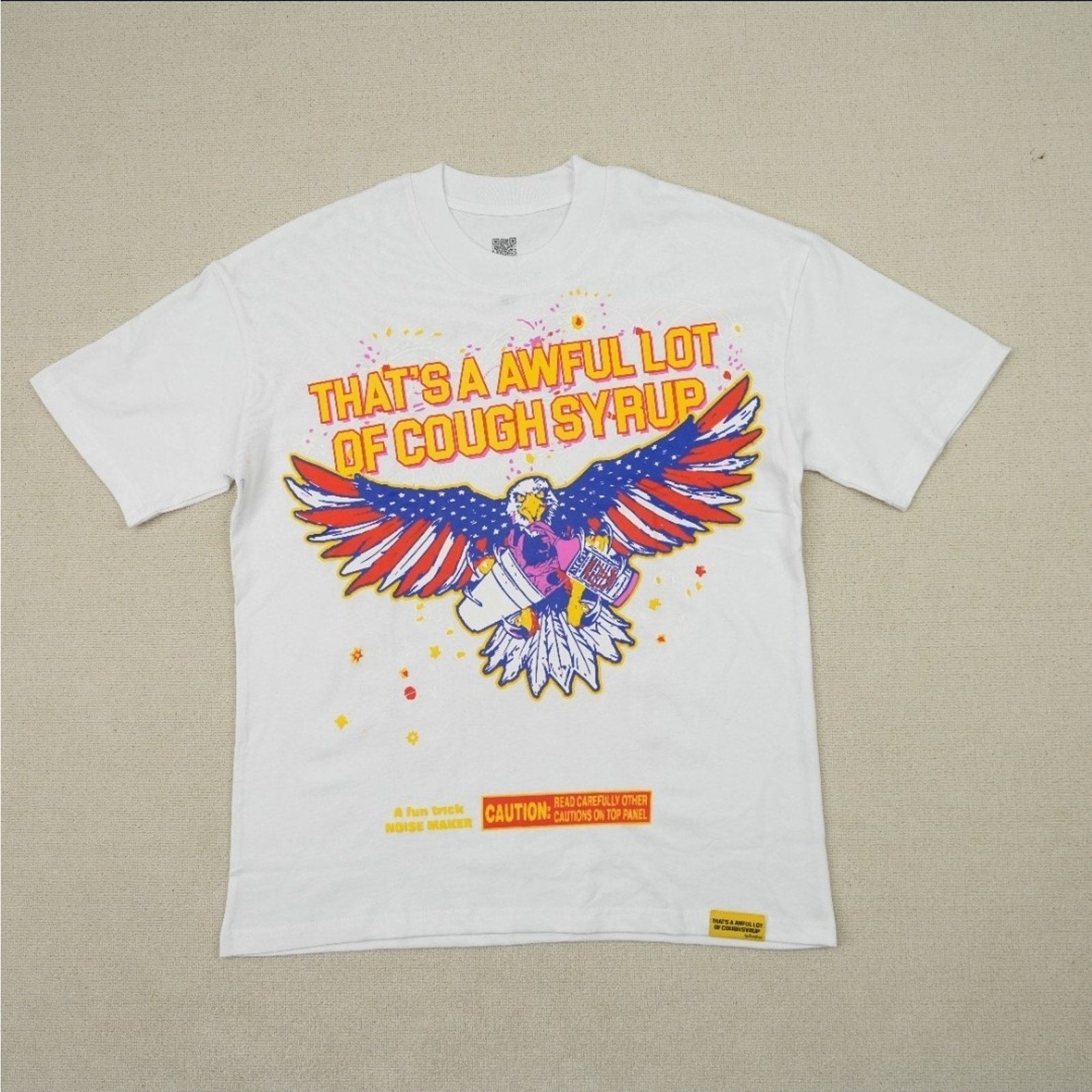 AWFUL LOT OF COUGH SYRUP Eagle Graphic Cotton T-Shirt White Crew Neck Men S
