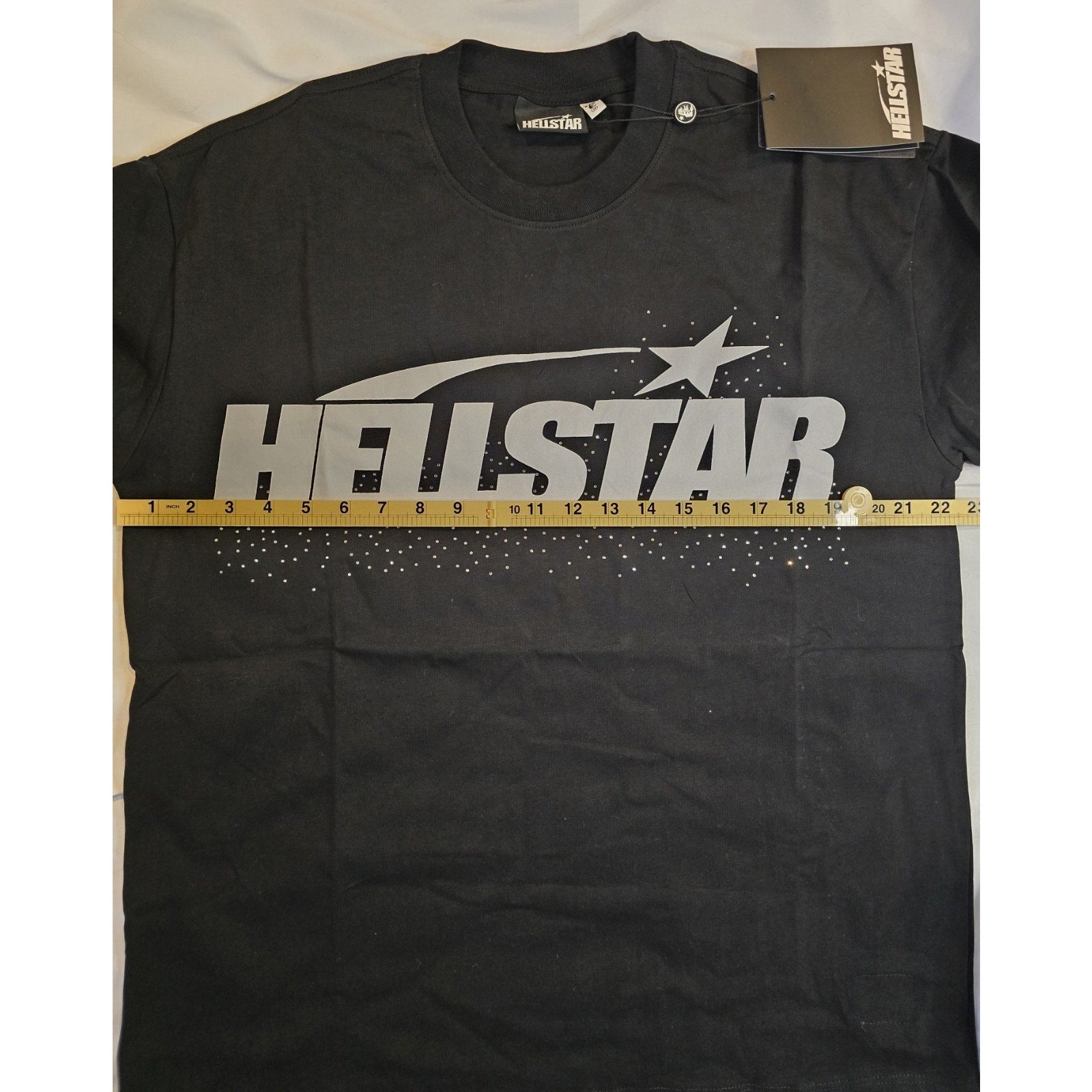 HELLSTAR Black Graphic Print Rhinestone Logo Men's Short Sleeve T-Shirt Size M