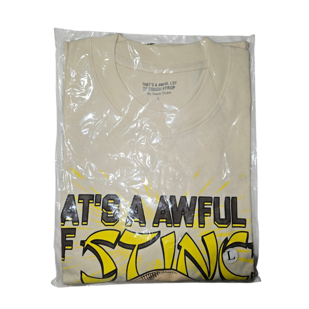 That's A Awful Lot Of Cough Syrup Graphic Print Cotton T-Shirt Beige Men L (DS)