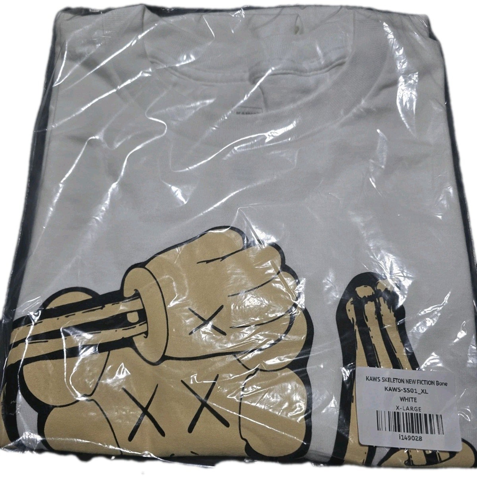 KAWS Skeleton NEW FICTION Bone Graphic Cotton T-Shirt White Crew Neck Men XL