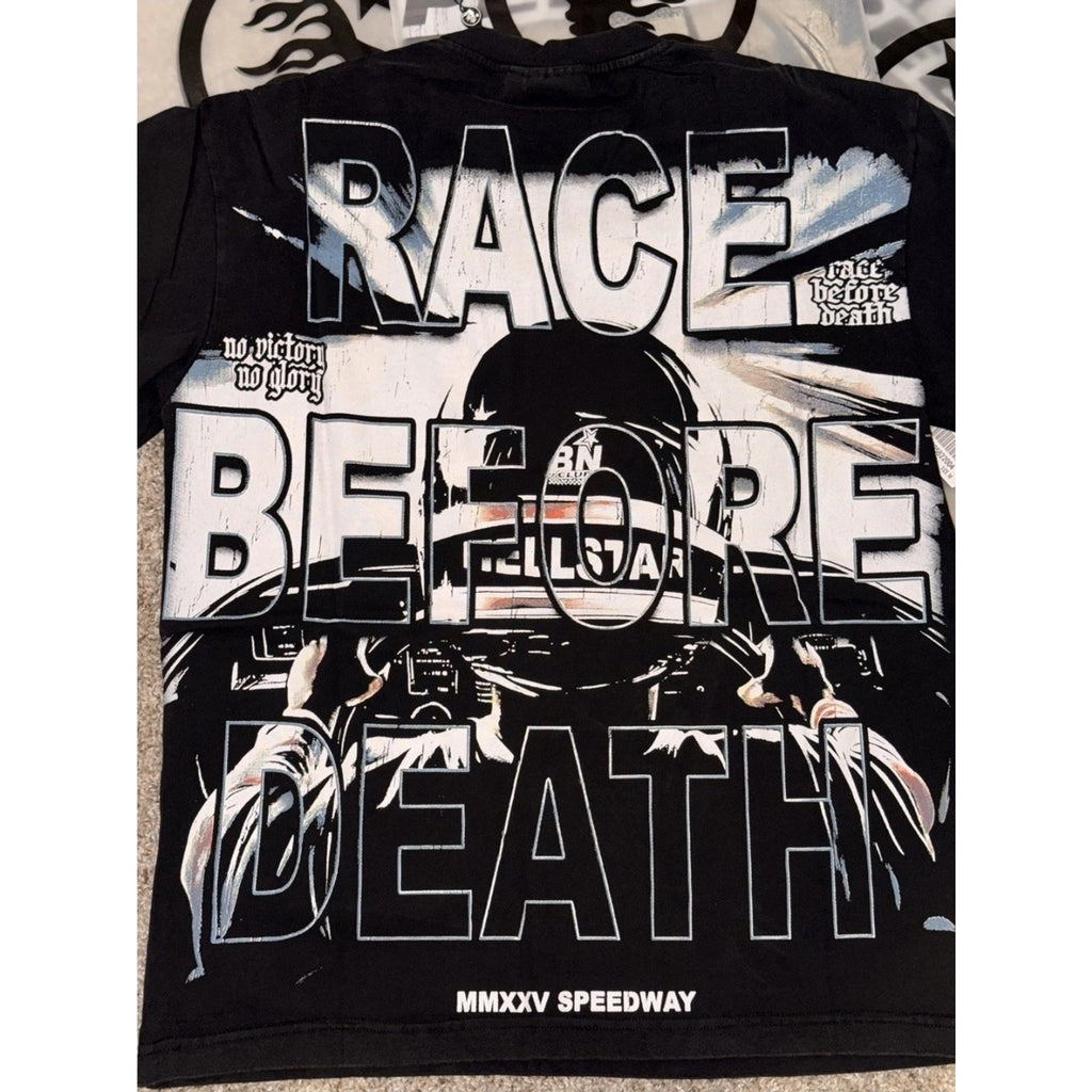 Hellstar Speedway Graphic Cotton T-Shirt Black Crew Neck Men Medium Short Sleeve